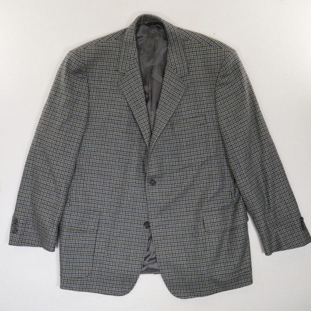 Brooks Brothers Sport Coat Houndstooth Check Blazer Blue Brown Tweed Wool Sz 48R